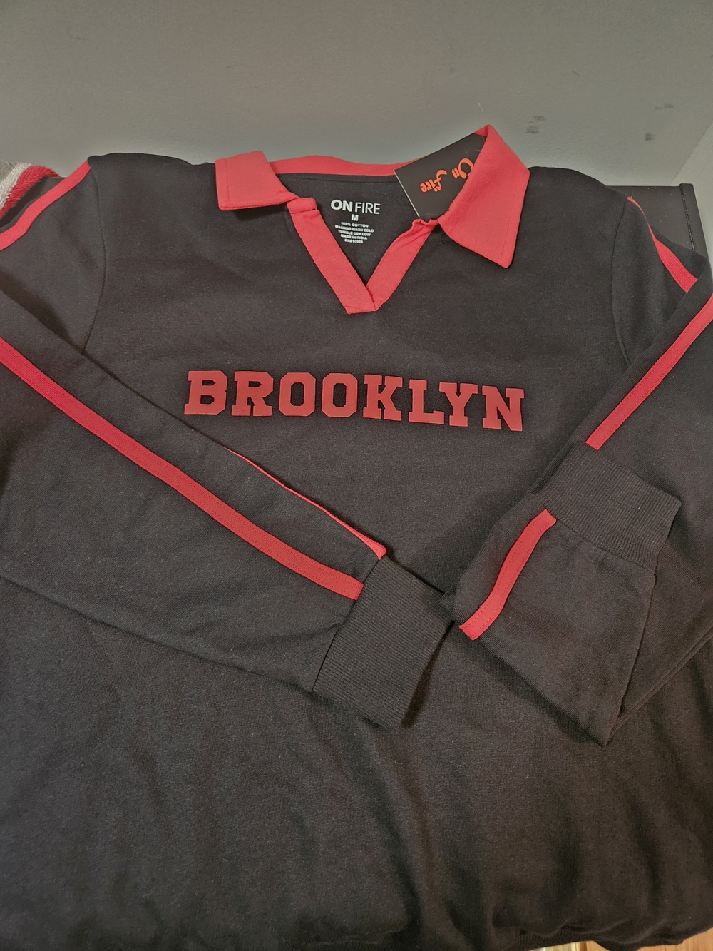 On Fire Men's Brooklyn Rugby Shirt - Black with Red Trim